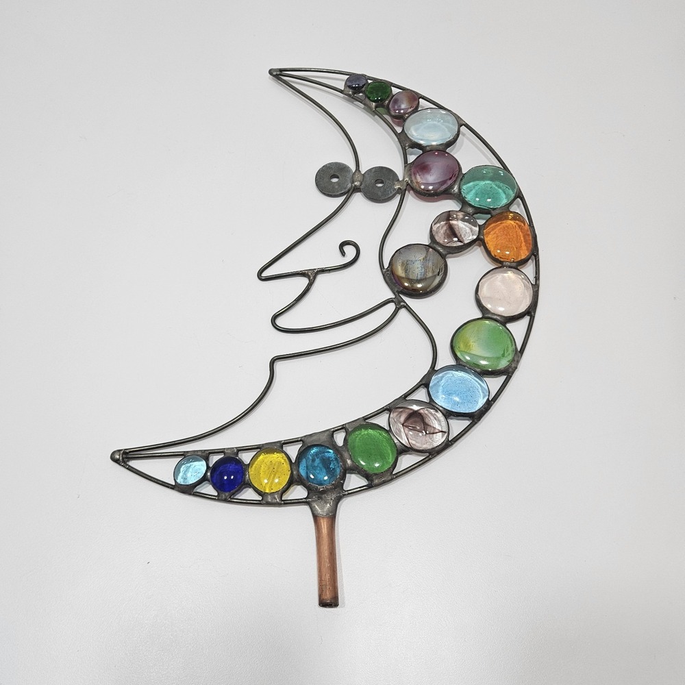 Diane Markin Garden Moon‎ Stake Topper Handcrafted Metal Glass Art